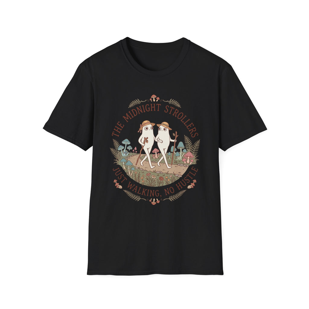 Cozy Fresno Nightcrawlers T-Shirt — 'The Midnight Strollers' Cute Mushroom Walk Graphic Tee