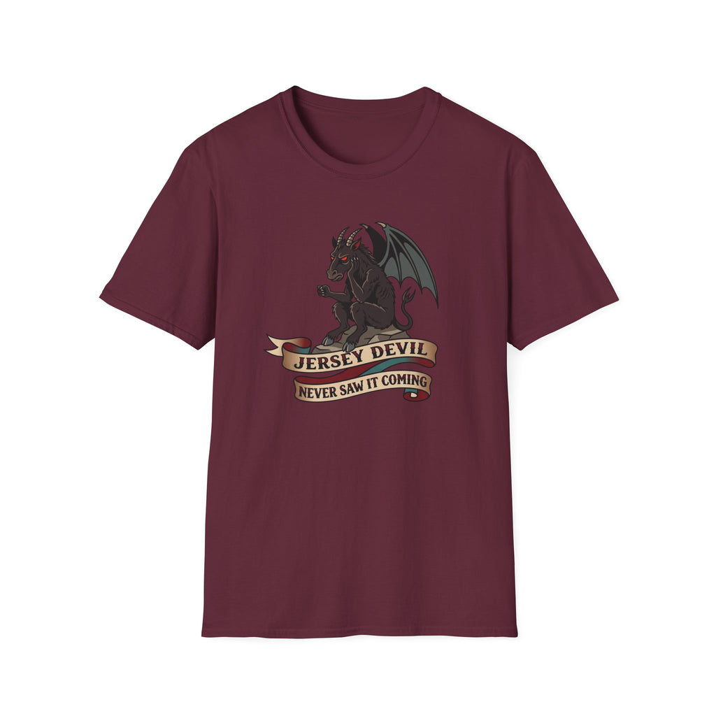 Jersey Devil Graphic T-Shirt — 'Never Saw It Coming' Mythical Creature Tee