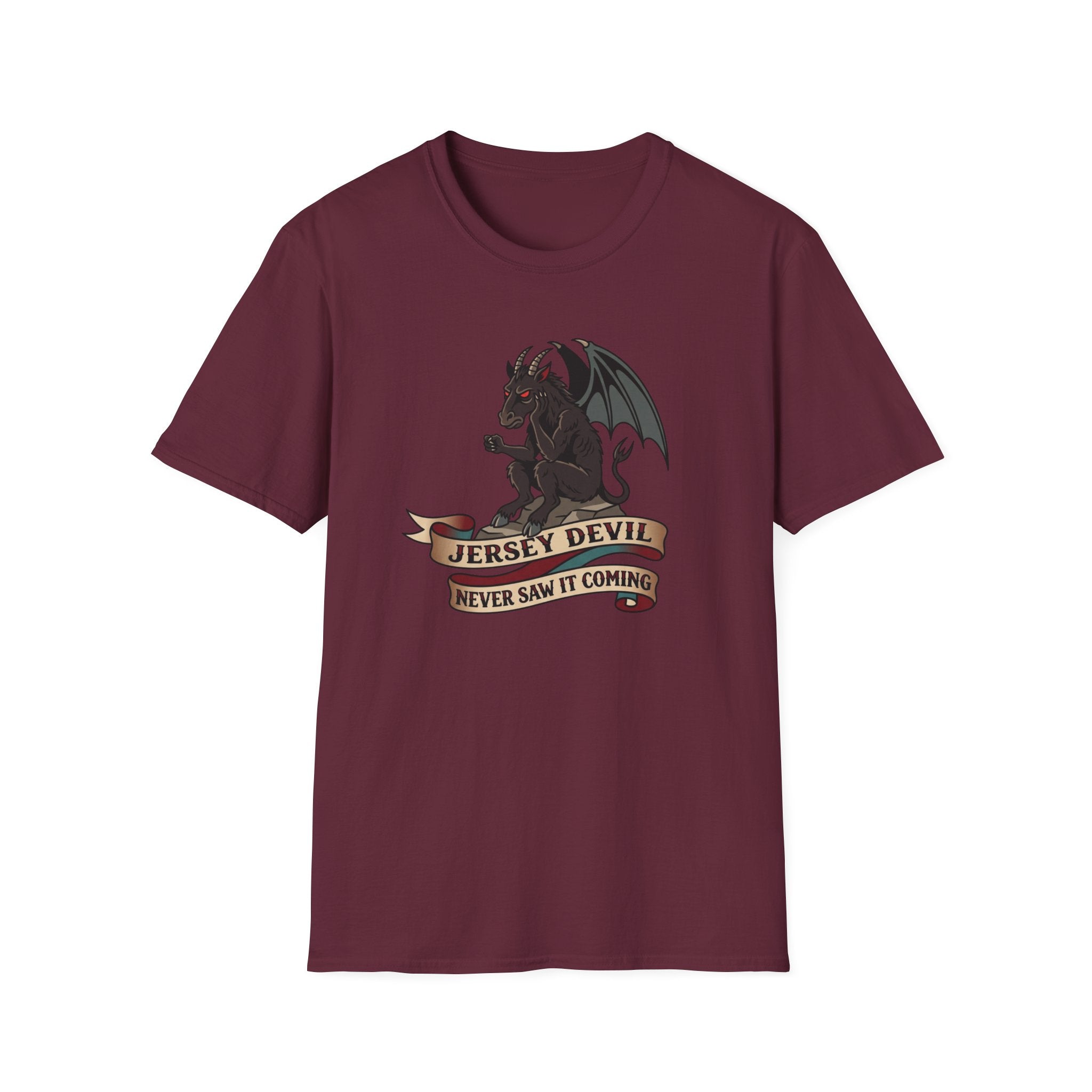Jersey Devil Graphic T-Shirt — 'Never Saw It Coming' Mythical Creature Tee