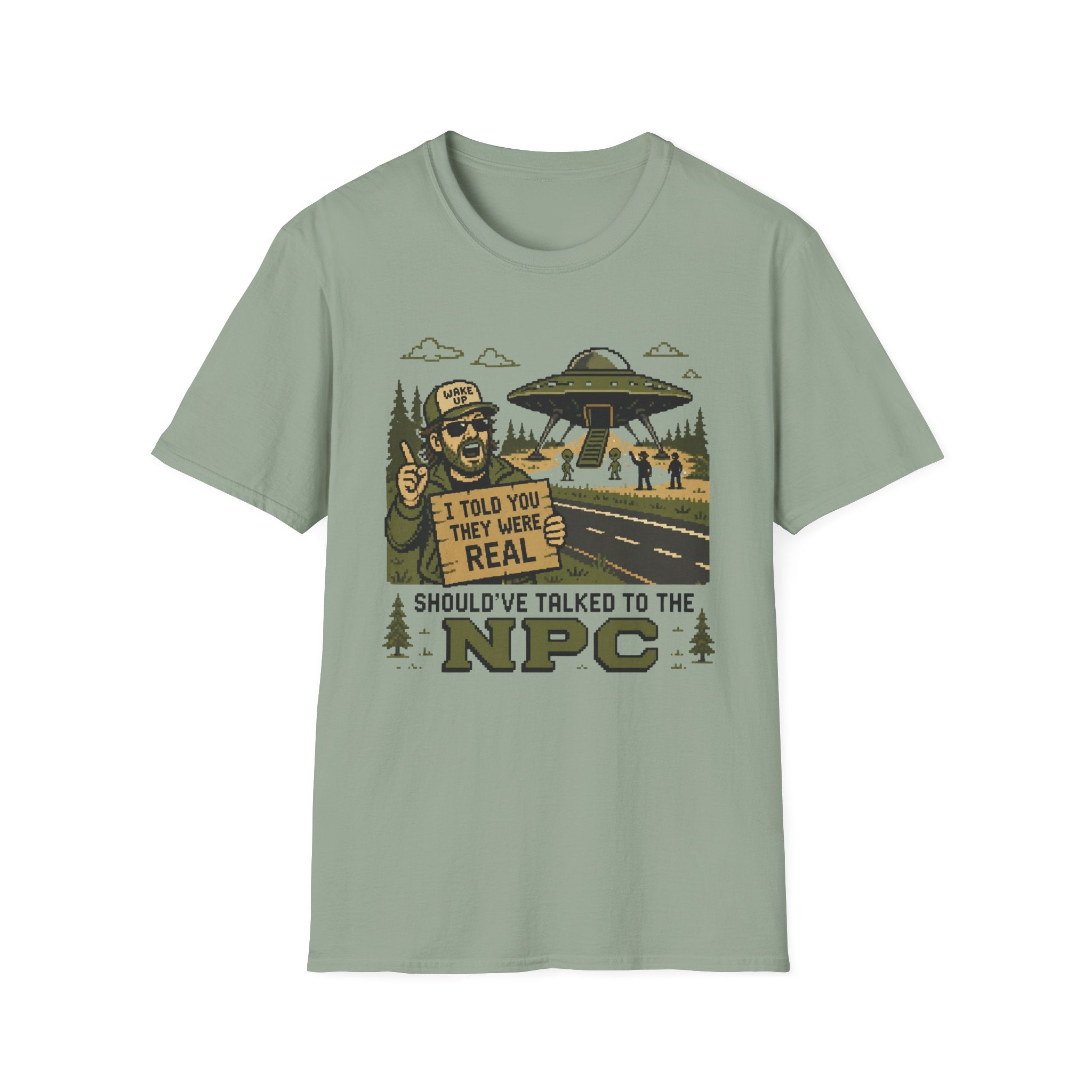 Alien Abduction T‑Shirt — “I Told You They Were Real” NPC Vintage 8-Bit Graphic Tee