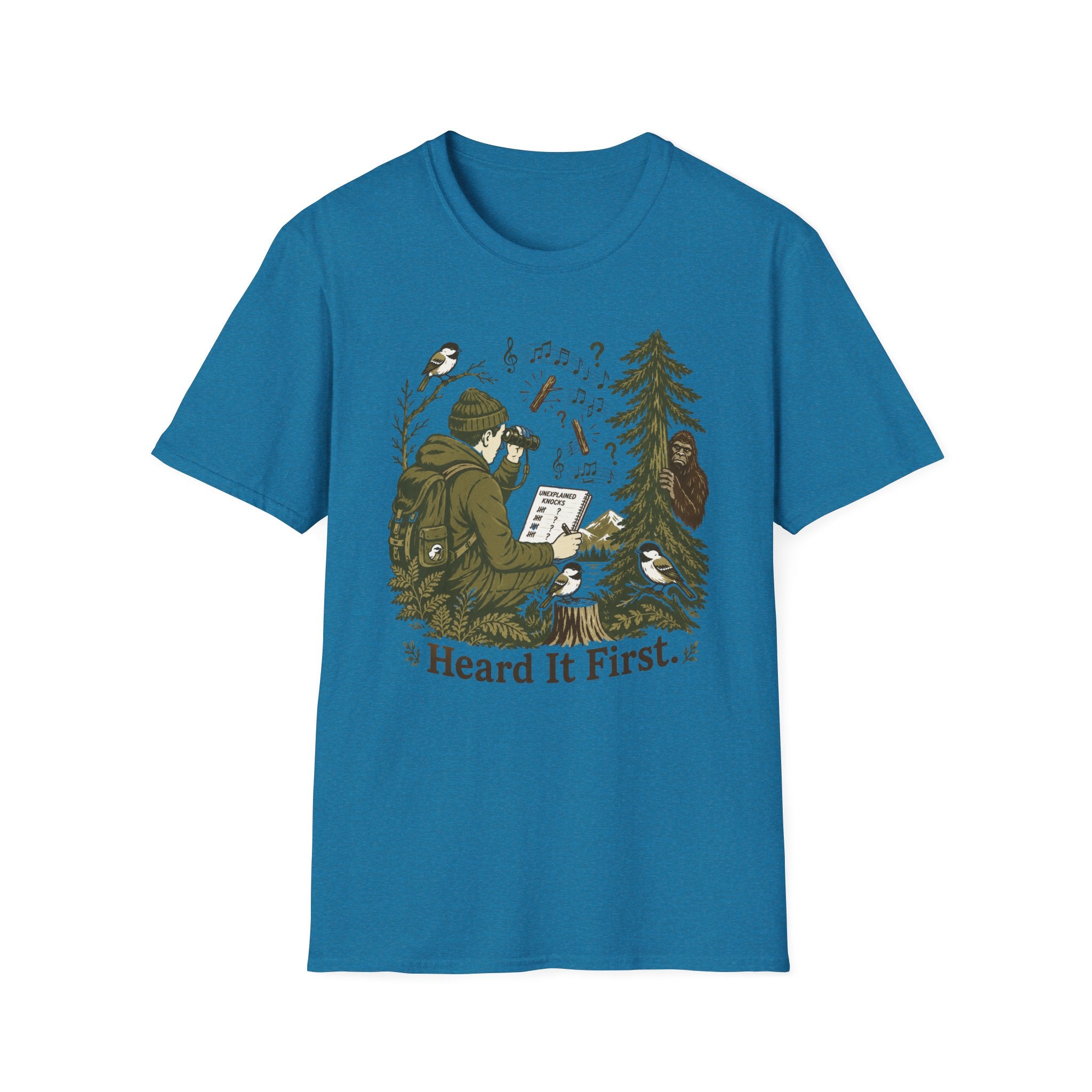 Heard It First T‑Shirt — Birdwatching & Bigfoot Nature Tee