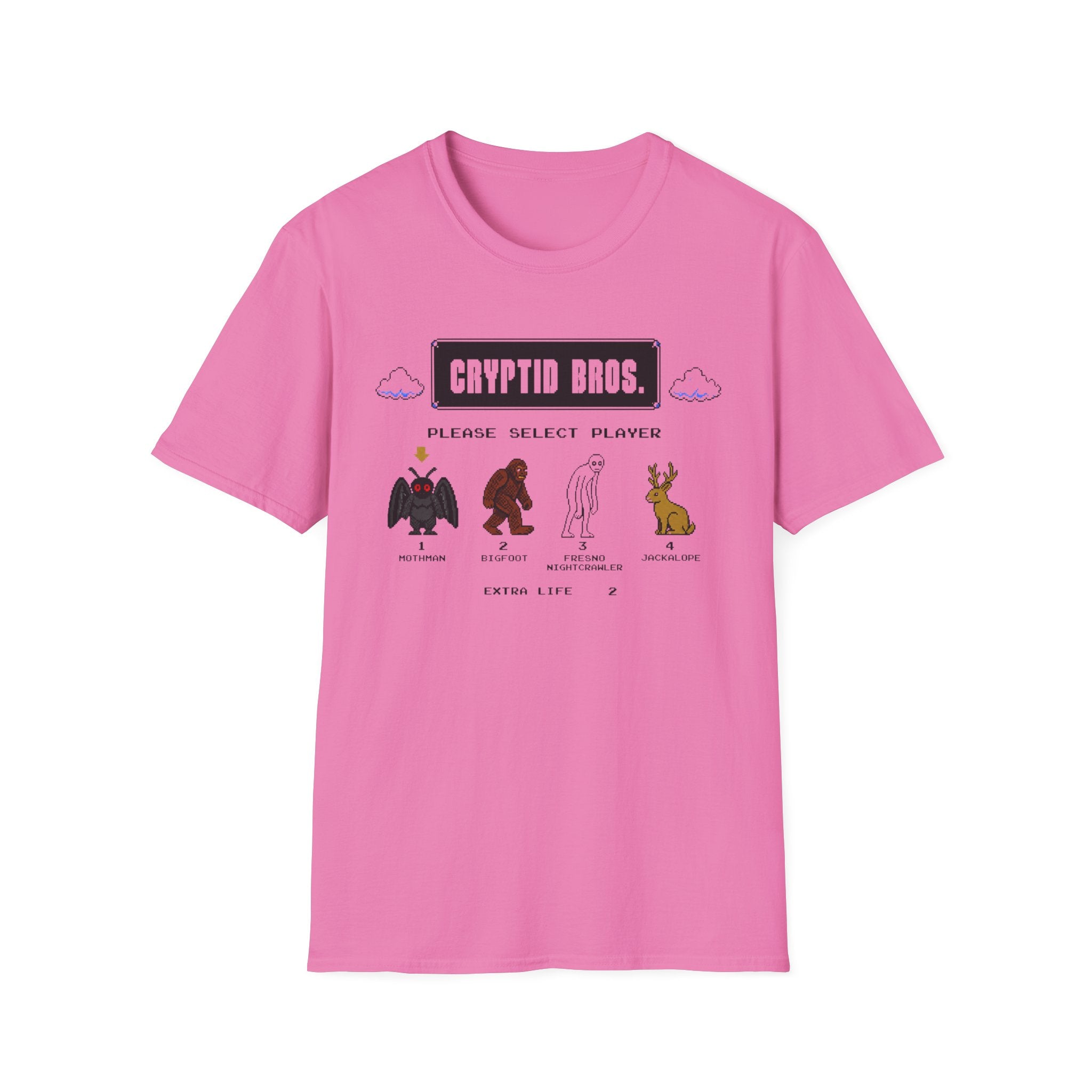 Cryptid Bros T-Shirt — "Please Select Player" Retro Game Cryptids Tee