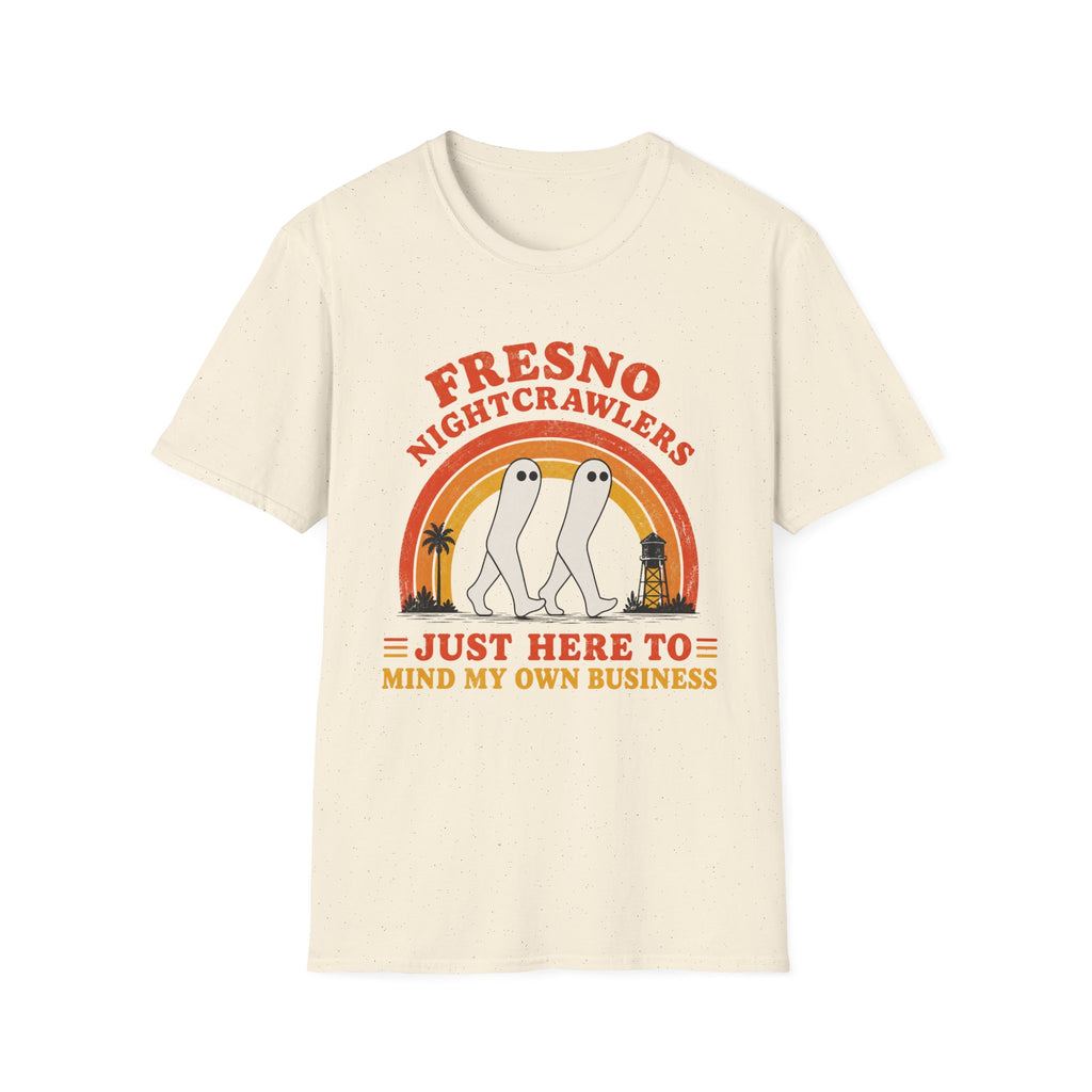 Fresno Nightcrawlers T-Shirt — Retro Cryptid Graphic Tee (“Just Here To Mind My Own Business”)