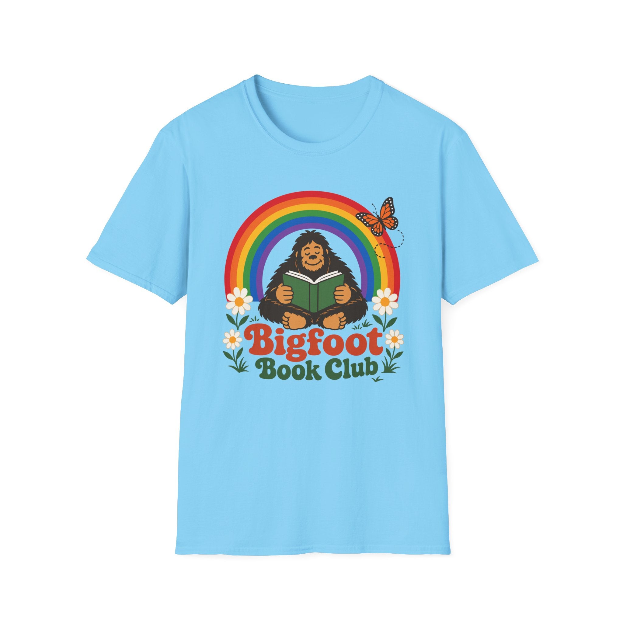 Bigfoot Book Club T-Shirt — Rainbow Reading Sasquatch Tee