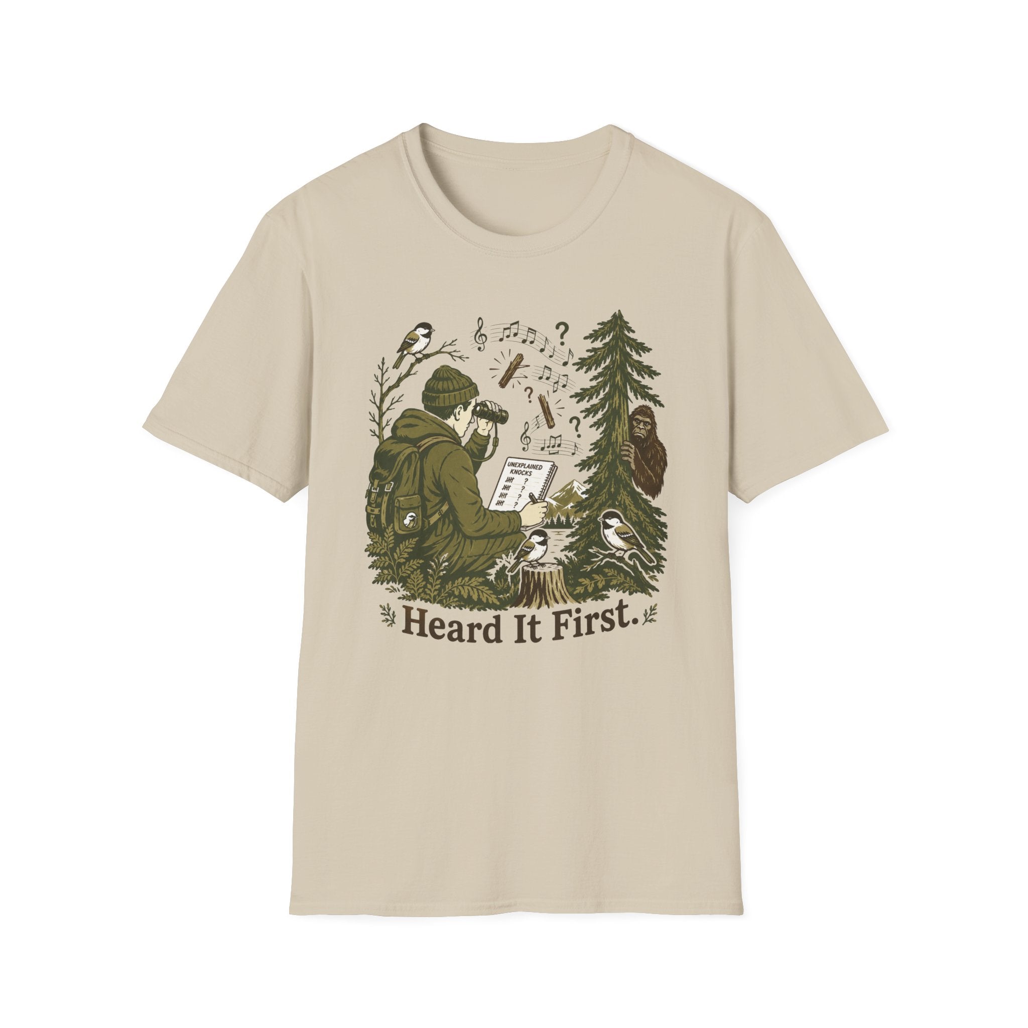 Heard It First T‑Shirt — Birdwatching & Bigfoot Nature Tee