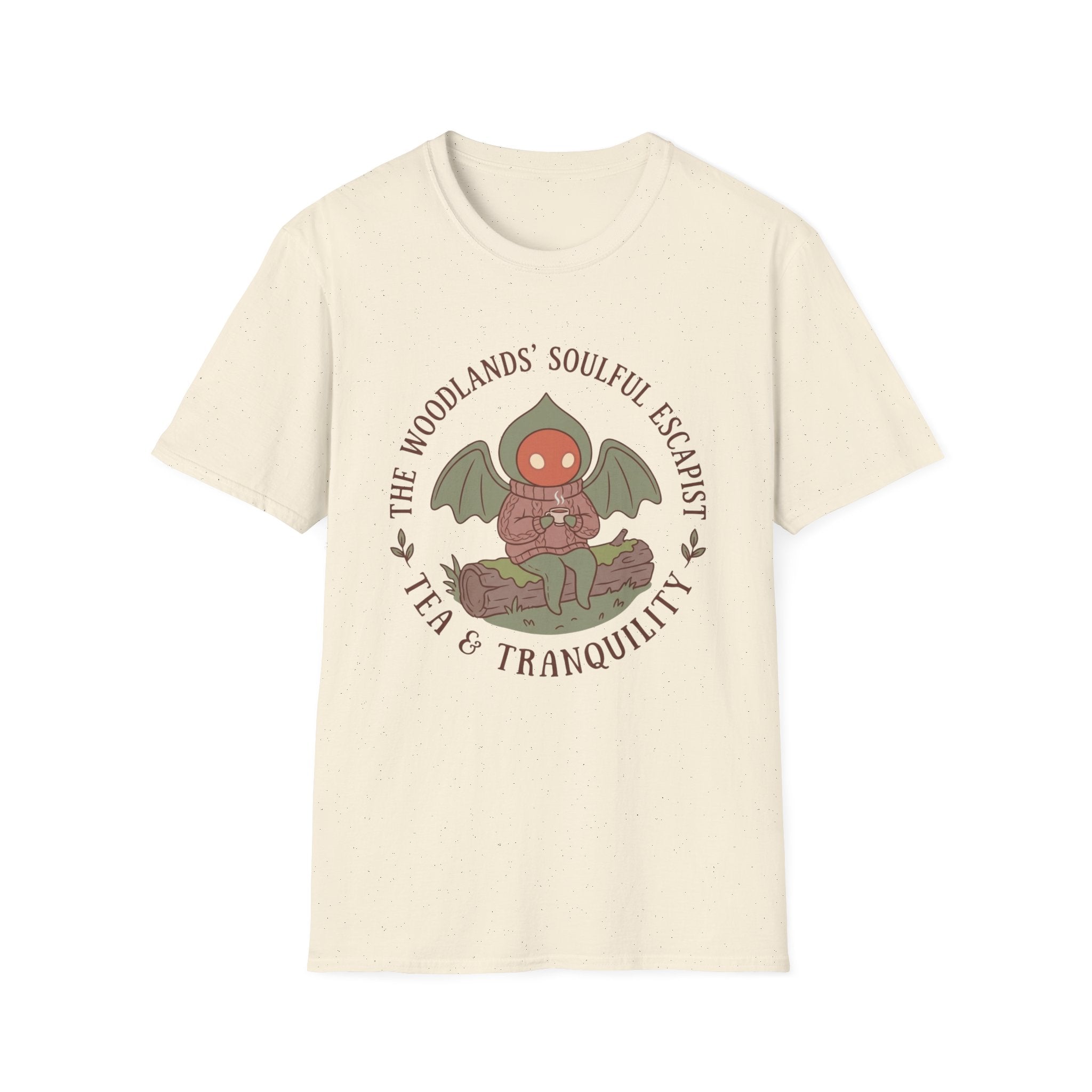 The Woodlands' Soulful Escapist T-Shirt — Cute Flatwoods Monster Tea & Tranquility Graphic