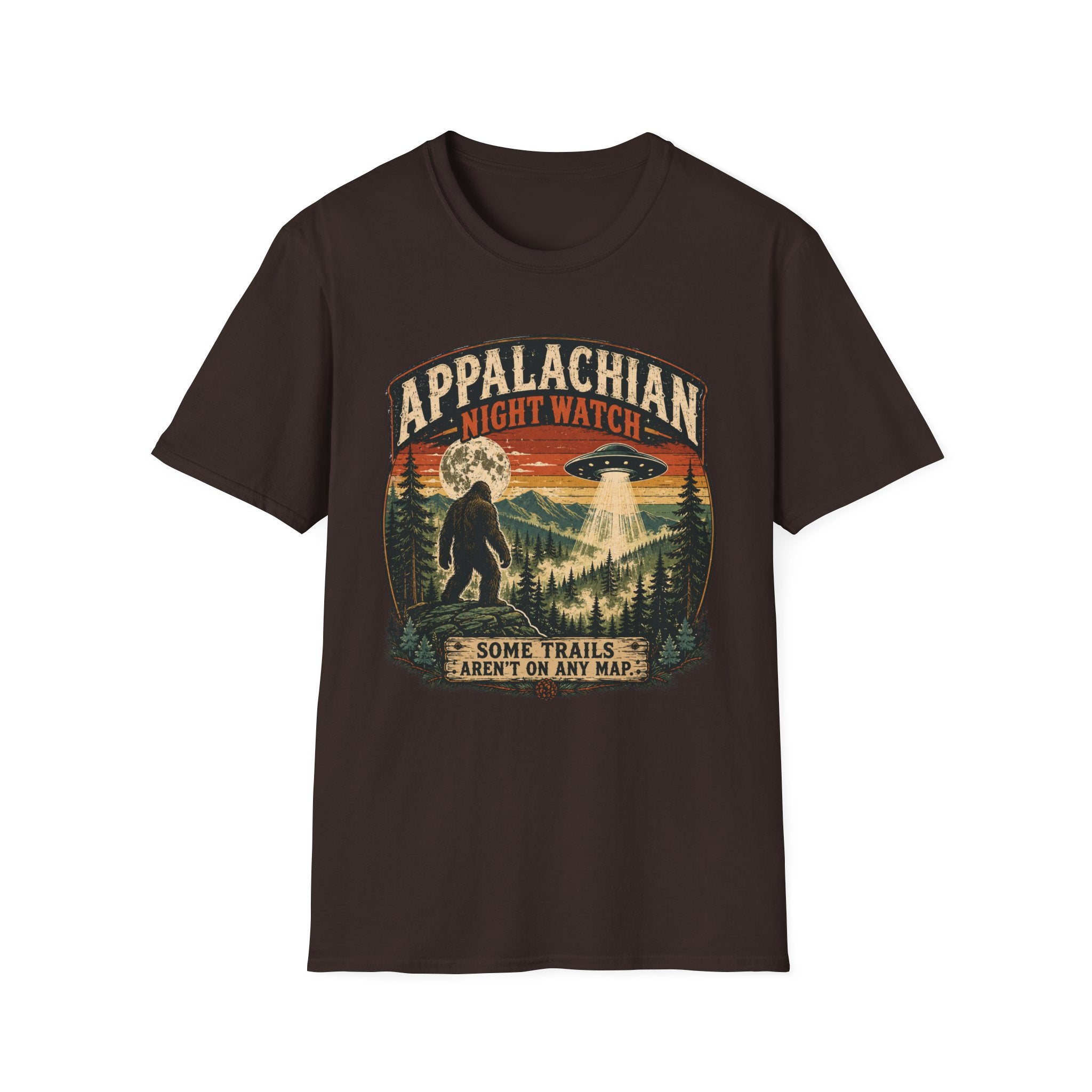 Appalachian Night Watch T-Shirt — Sasquatch UFO Retro Outdoor Tee