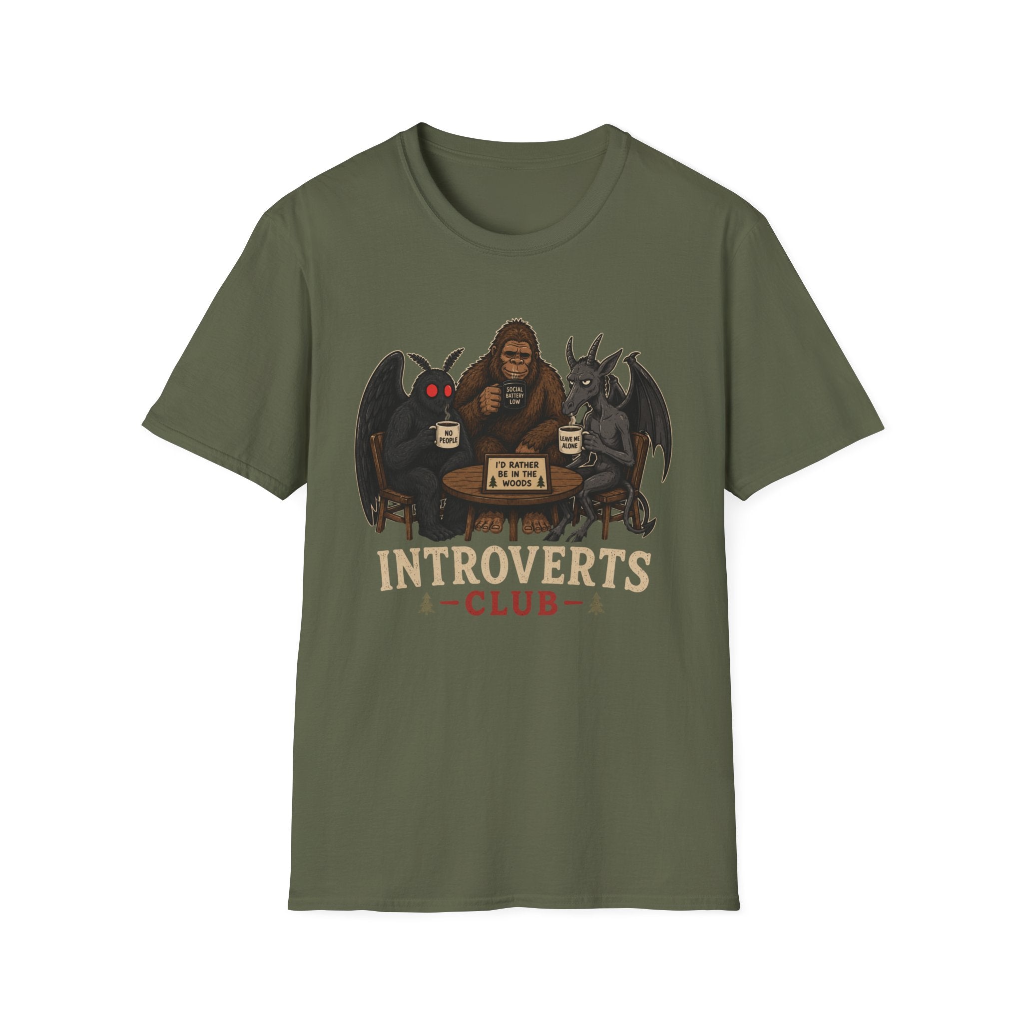 Introverts Club T-Shirt — Funny Sasquatch, Mothman & Jersey Devil Design