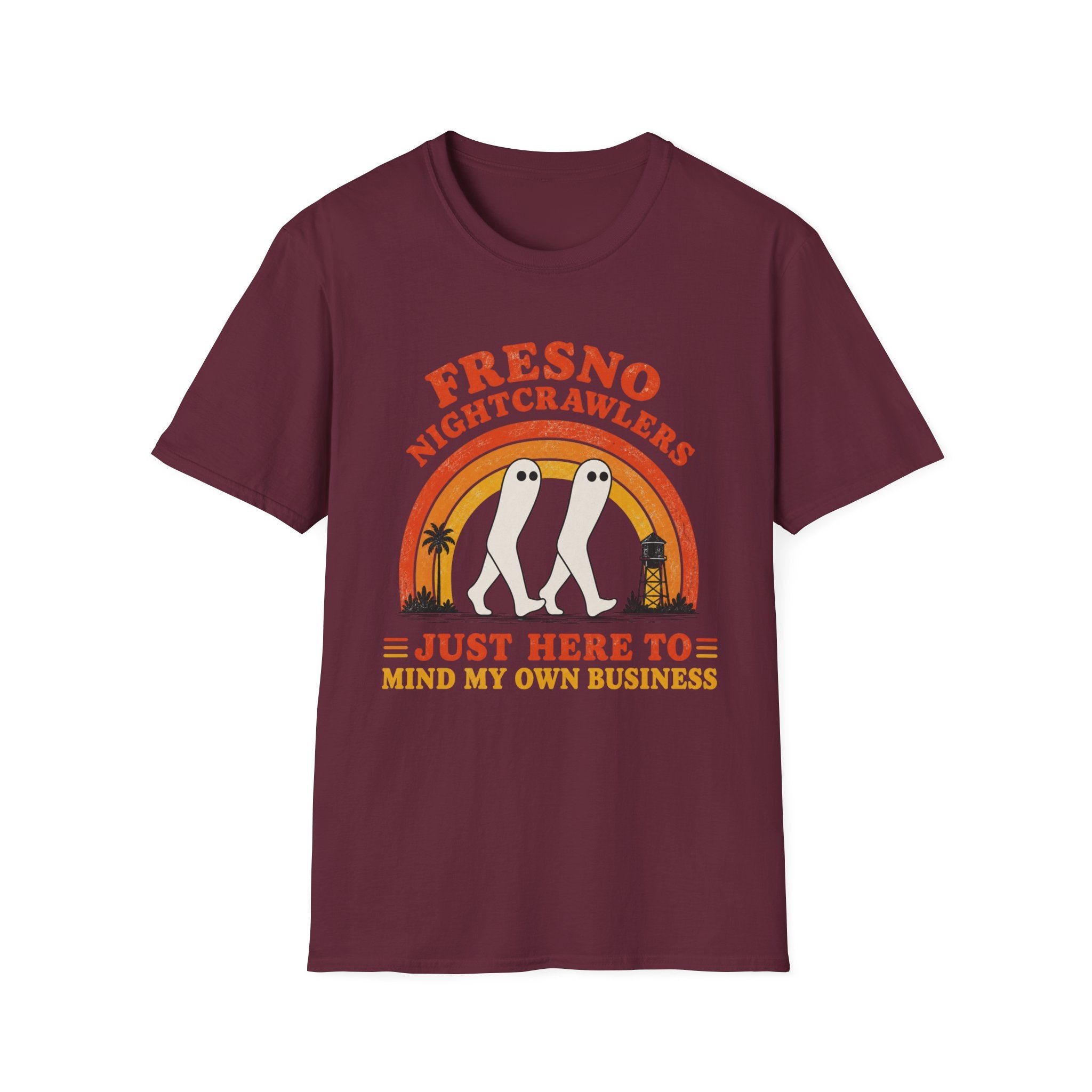 Fresno Nightcrawlers T-Shirt — Retro Cryptid Graphic Tee (“Just Here To Mind My Own Business”)