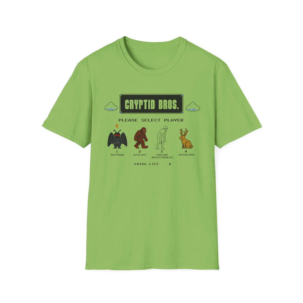 Cryptid Bros T-Shirt — "Please Select Player" Retro Game Cryptids Tee