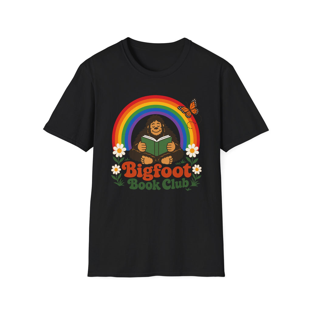 Bigfoot Book Club T-Shirt — Rainbow Reading Sasquatch Tee