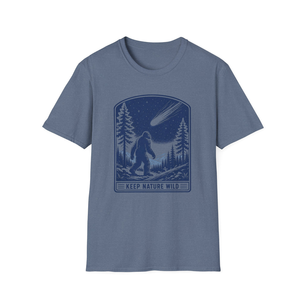 Bigfoot Stargazing T‑Shirt — Keep Nature Wild Forest Comet Design