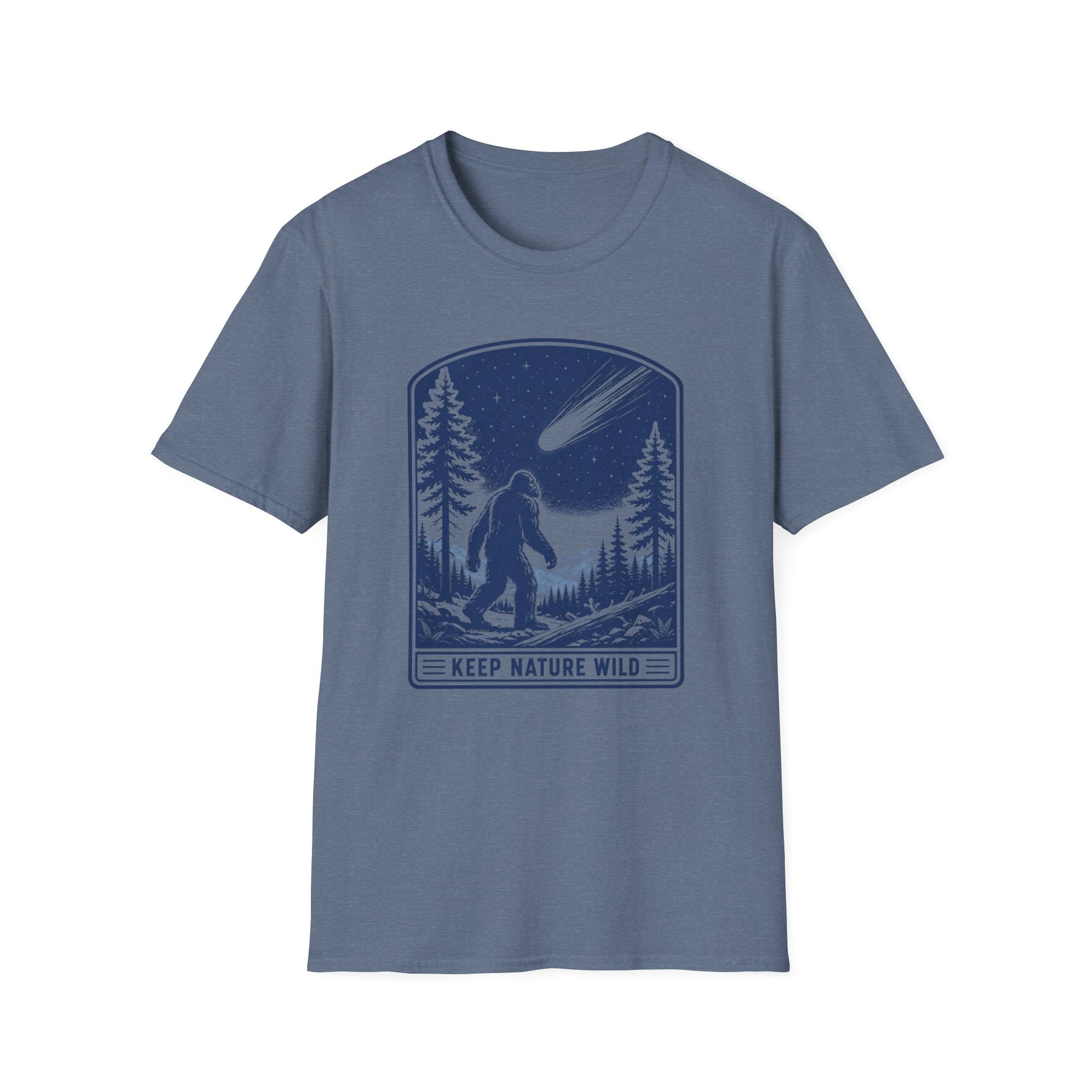 Bigfoot Stargazing T‑Shirt — Keep Nature Wild Forest Comet Design