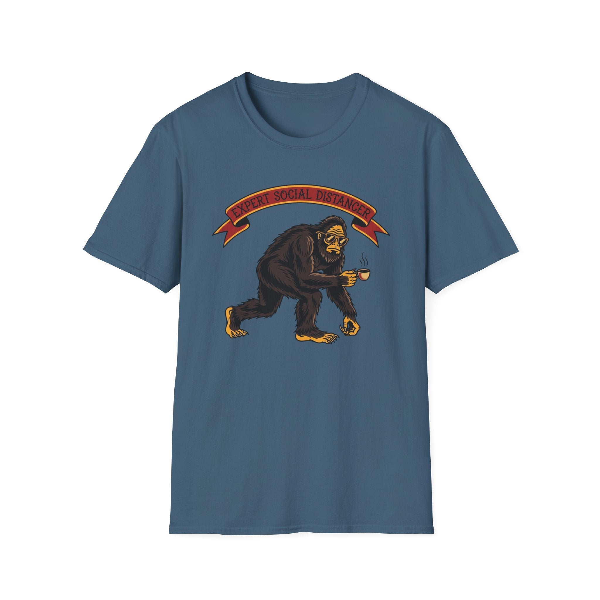Expert Social Distancer T-Shirt — Funny Bigfoot Coffee Graphic American Traditional Tattoo Tee