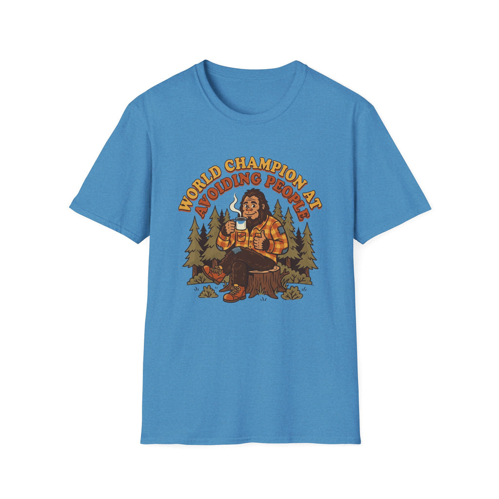 World Champion At Avoiding People T-Shirt — Funny Introvert Bigfoot Graphic Tee