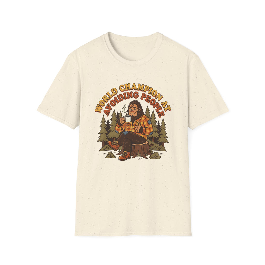 World Champion At Avoiding People T-Shirt — Funny Introvert Bigfoot Graphic Tee