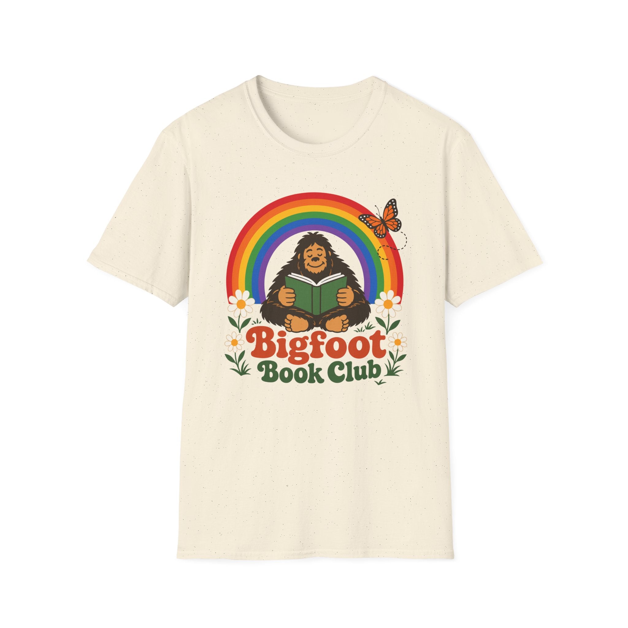 Bigfoot Book Club T-Shirt — Rainbow Reading Sasquatch Tee