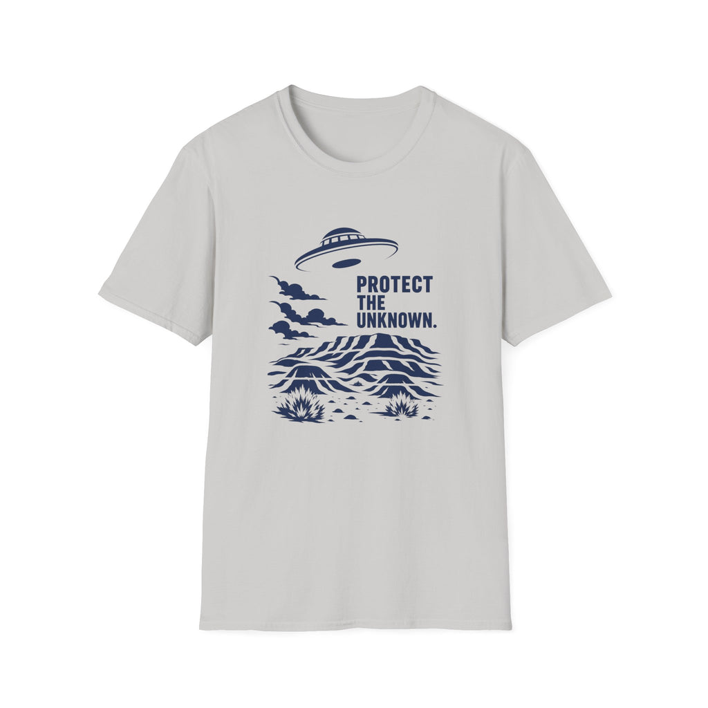 Protect The Unknown Minimalist UFO T-Shirt — Alien Desert Mystery Graphic Tee
