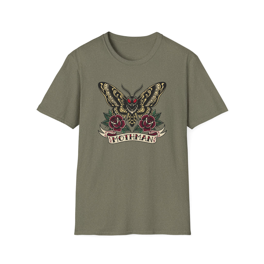 Mothman American Traditional Tattoo Style T-Shirt — Gothic Moth & Roses Graphic