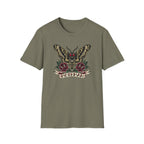 Mothman American Traditional Tattoo Style T-Shirt — Gothic Moth & Roses Graphic