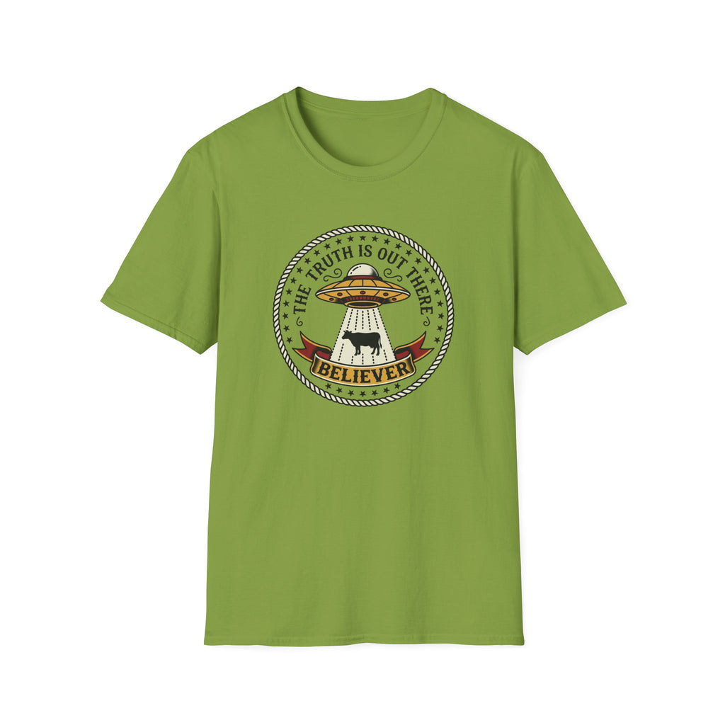 UFO Believer T-Shirt — "The Truth Is Out There" Alien Abduction American Tradition Tattoo Design