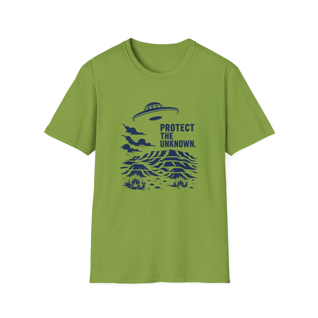Protect The Unknown Minimalist UFO T-Shirt — Alien Desert Mystery Graphic Tee