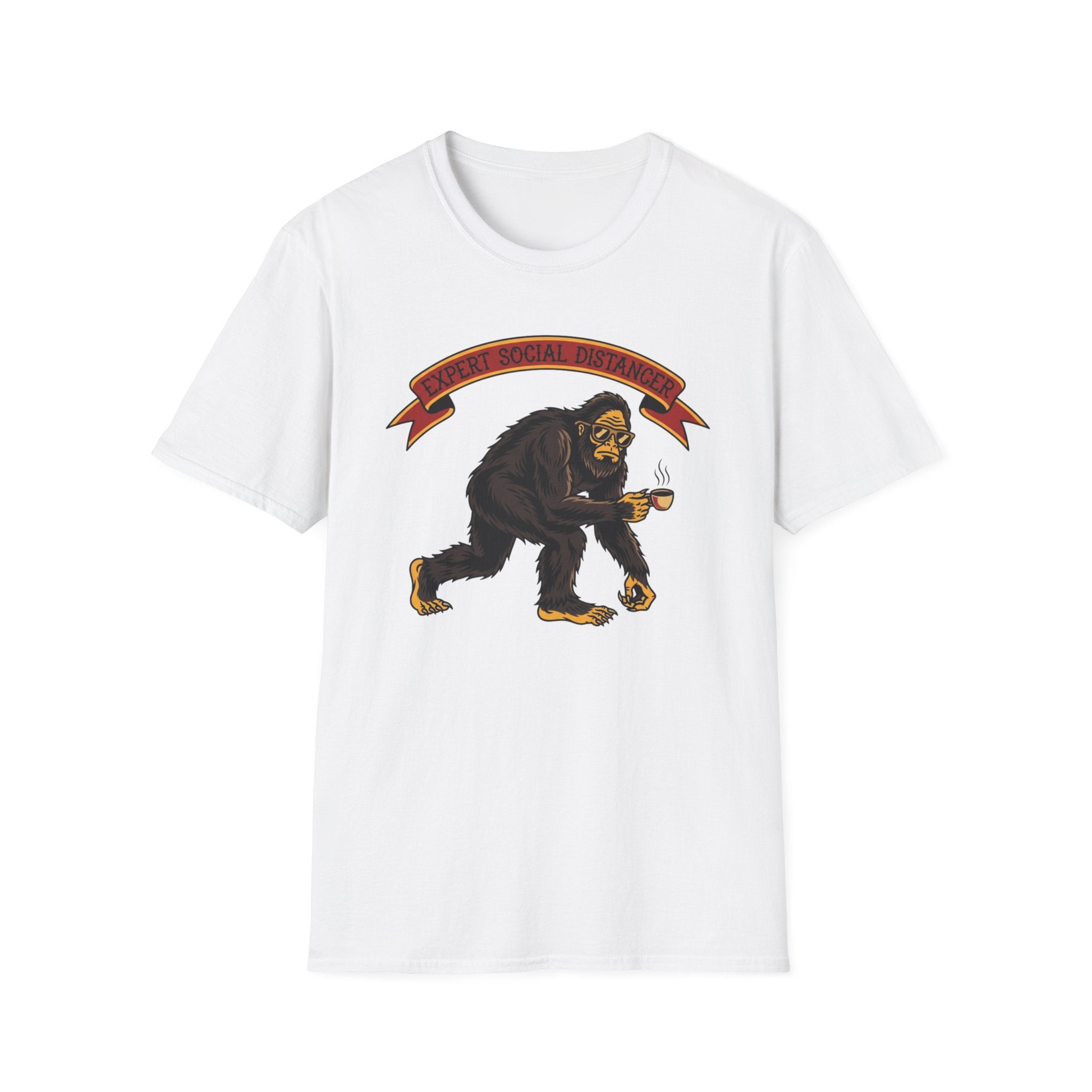Expert Social Distancer T-Shirt — Funny Bigfoot Coffee Graphic American Traditional Tattoo Tee