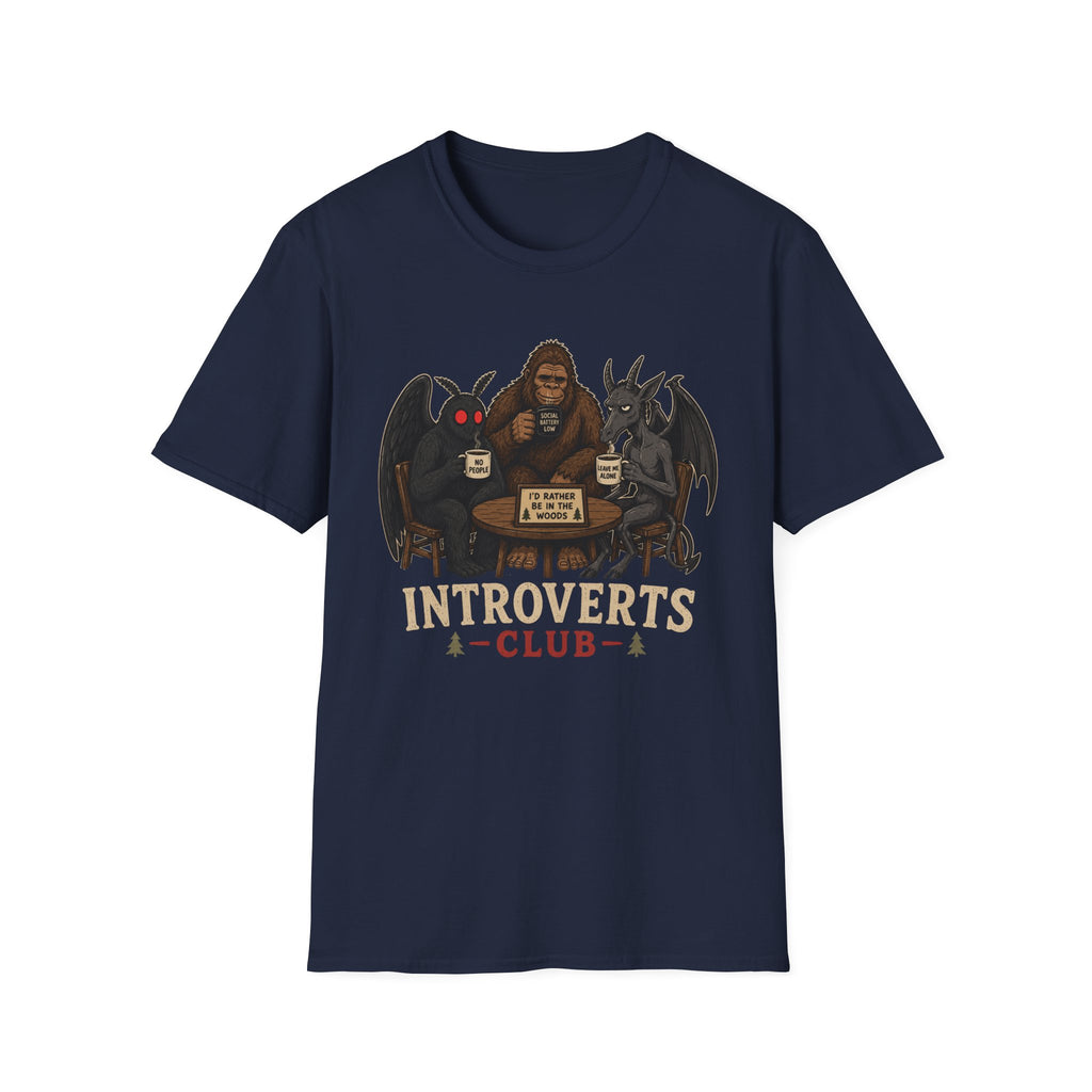 Introverts Club T-Shirt — Funny Sasquatch, Mothman & Jersey Devil Design