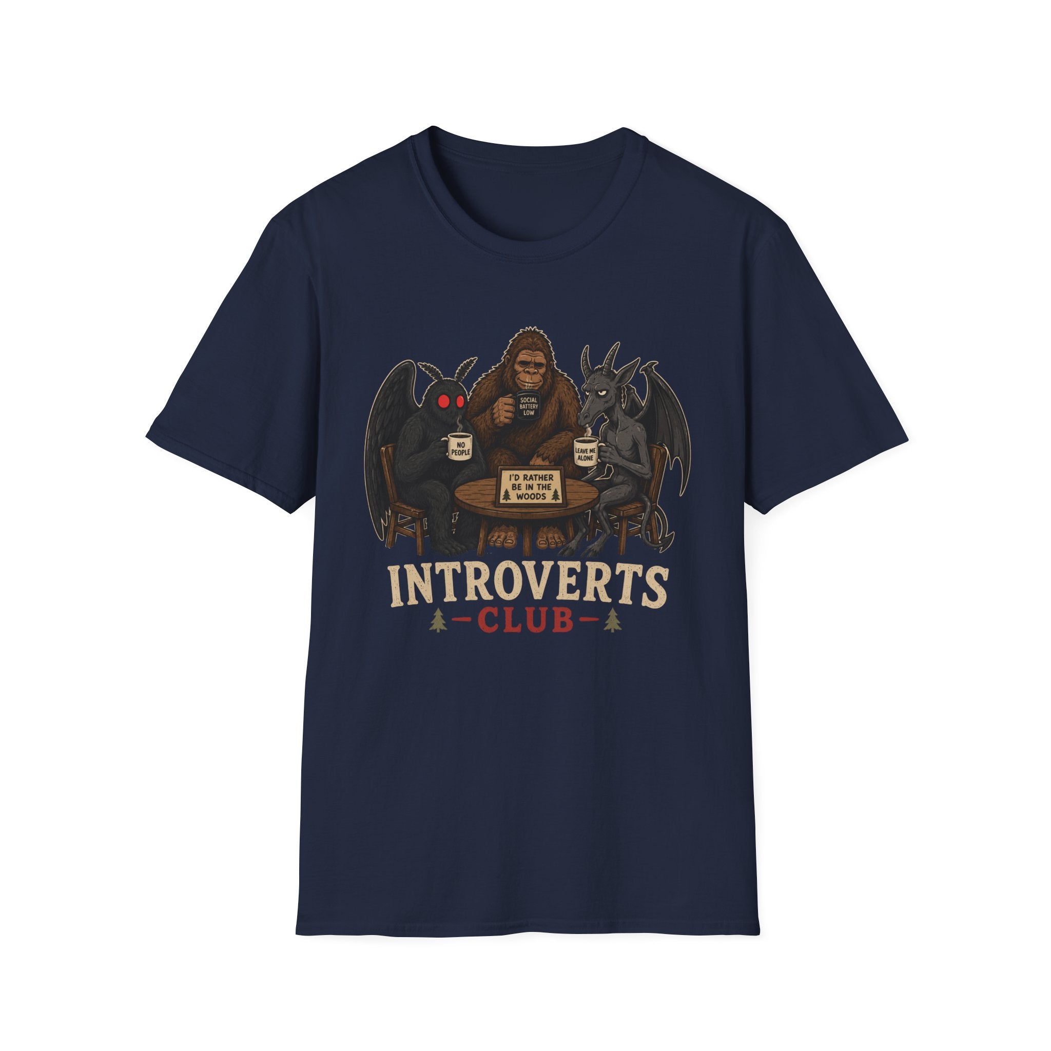 Introverts Club T-Shirt — Funny Sasquatch, Mothman & Jersey Devil Design