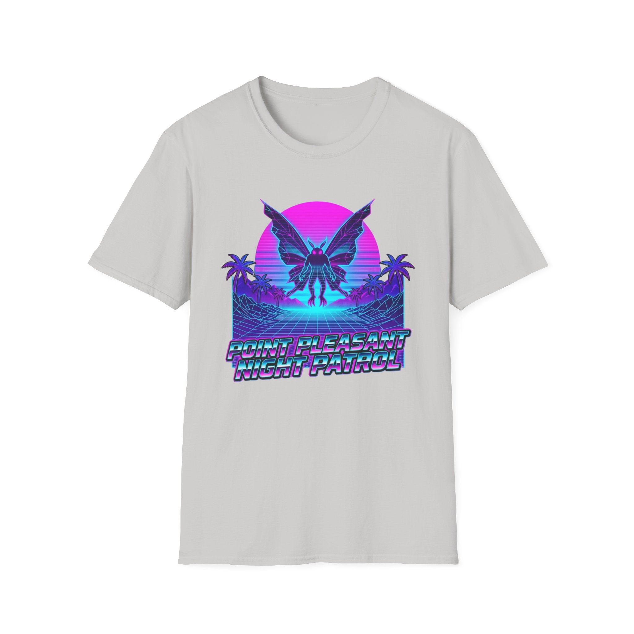 Mothman Retro Sunset T‑Shirt — Neon 80s Vaporwave Cryptid Tee