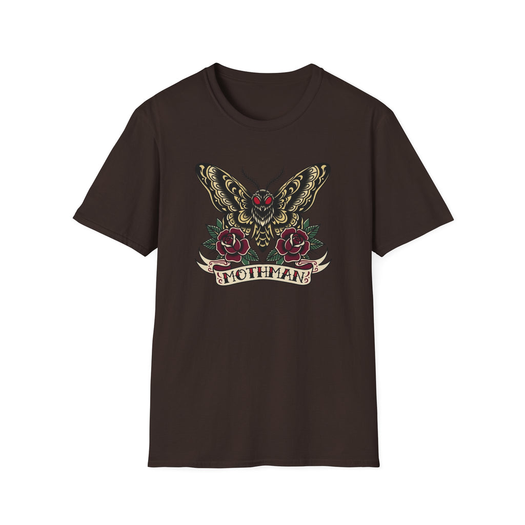 Mothman American Traditional Tattoo Style T-Shirt — Gothic Moth & Roses Graphic