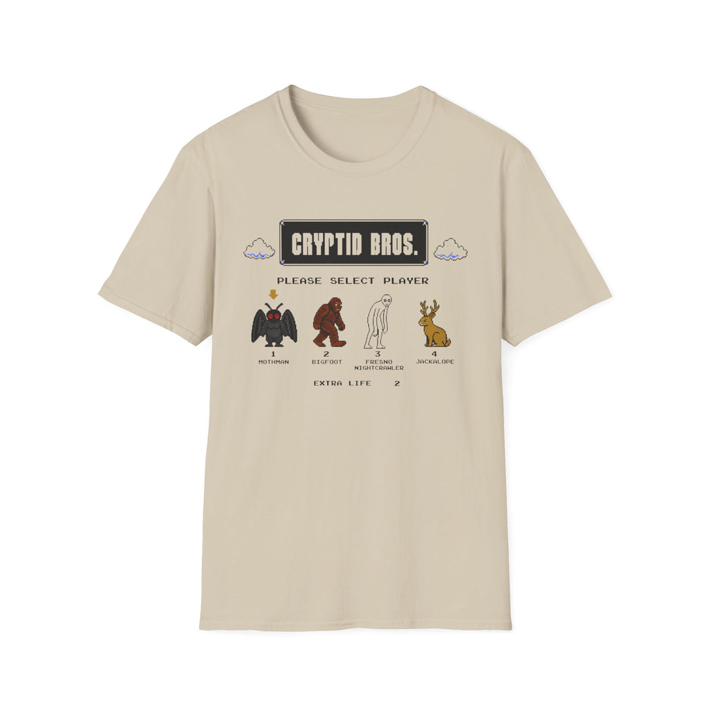 Cryptid Bros T-Shirt — "Please Select Player" Retro Game Cryptids Tee