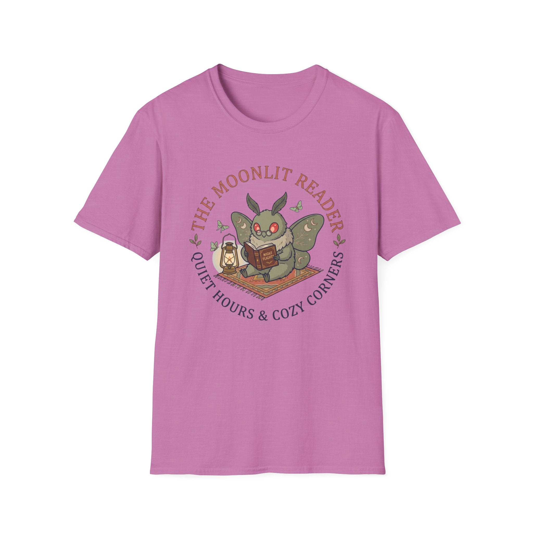 Cute Mothman T-Shirt — The Moonlit Reader Cottagecore Illustration Cozy Reading Tee