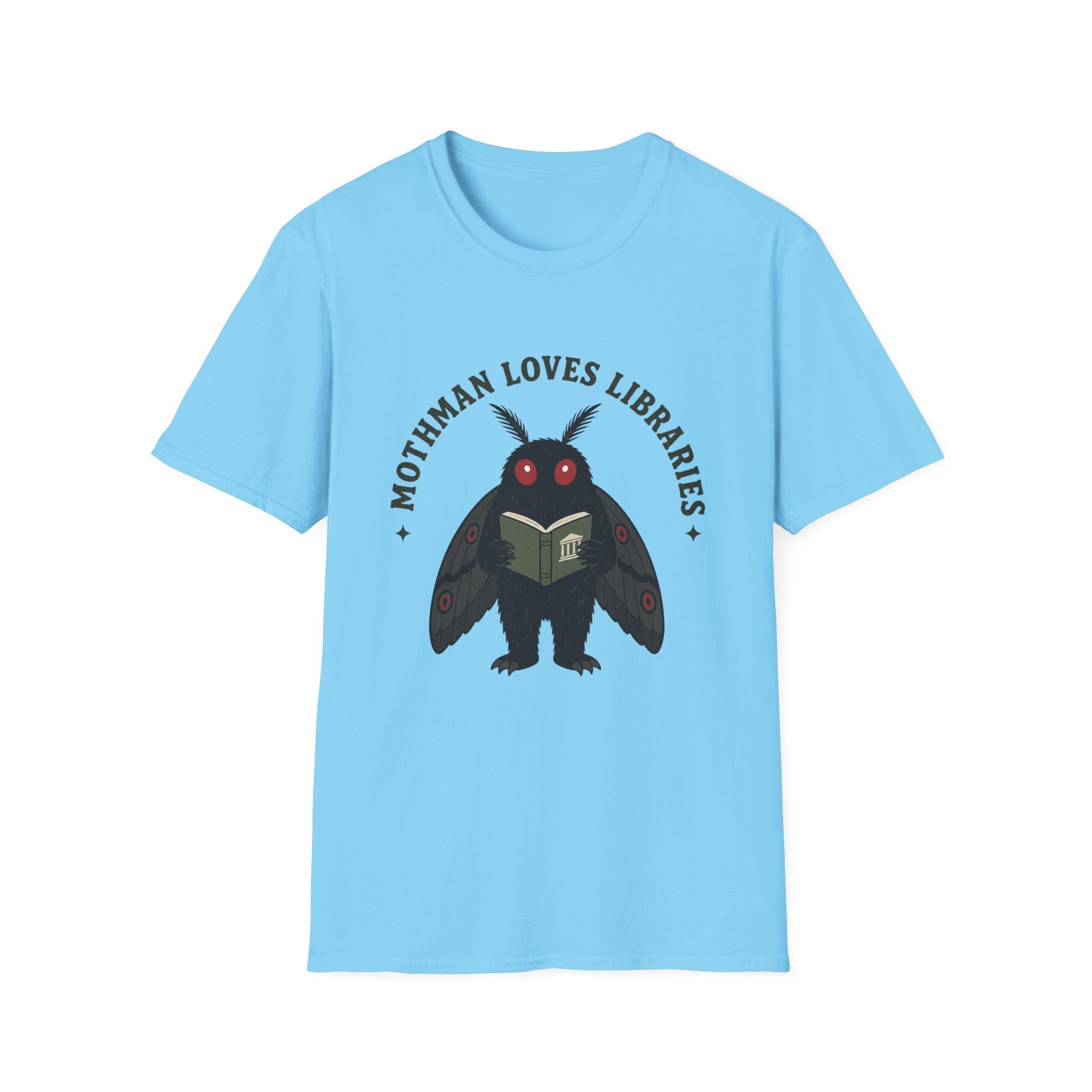 Mothman Loves Libraries T-Shirt — Cute Cottagecore Cryptid Reading Tee