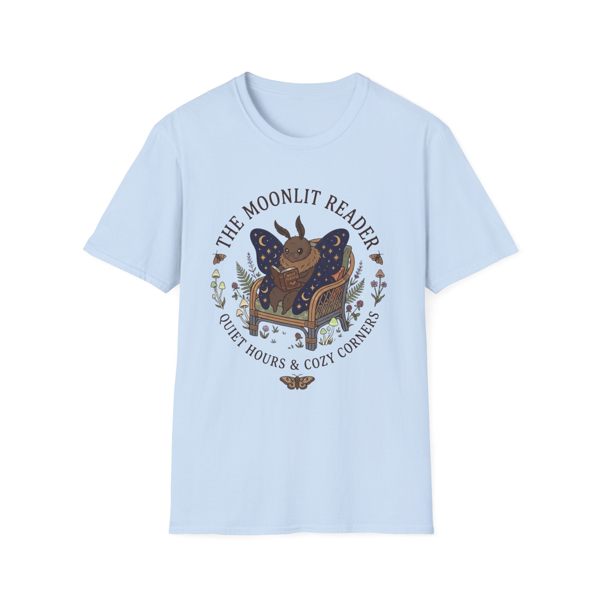 The Moonlit Reader Tee — Cozy Book Lover Cottagecore Moth Shirt