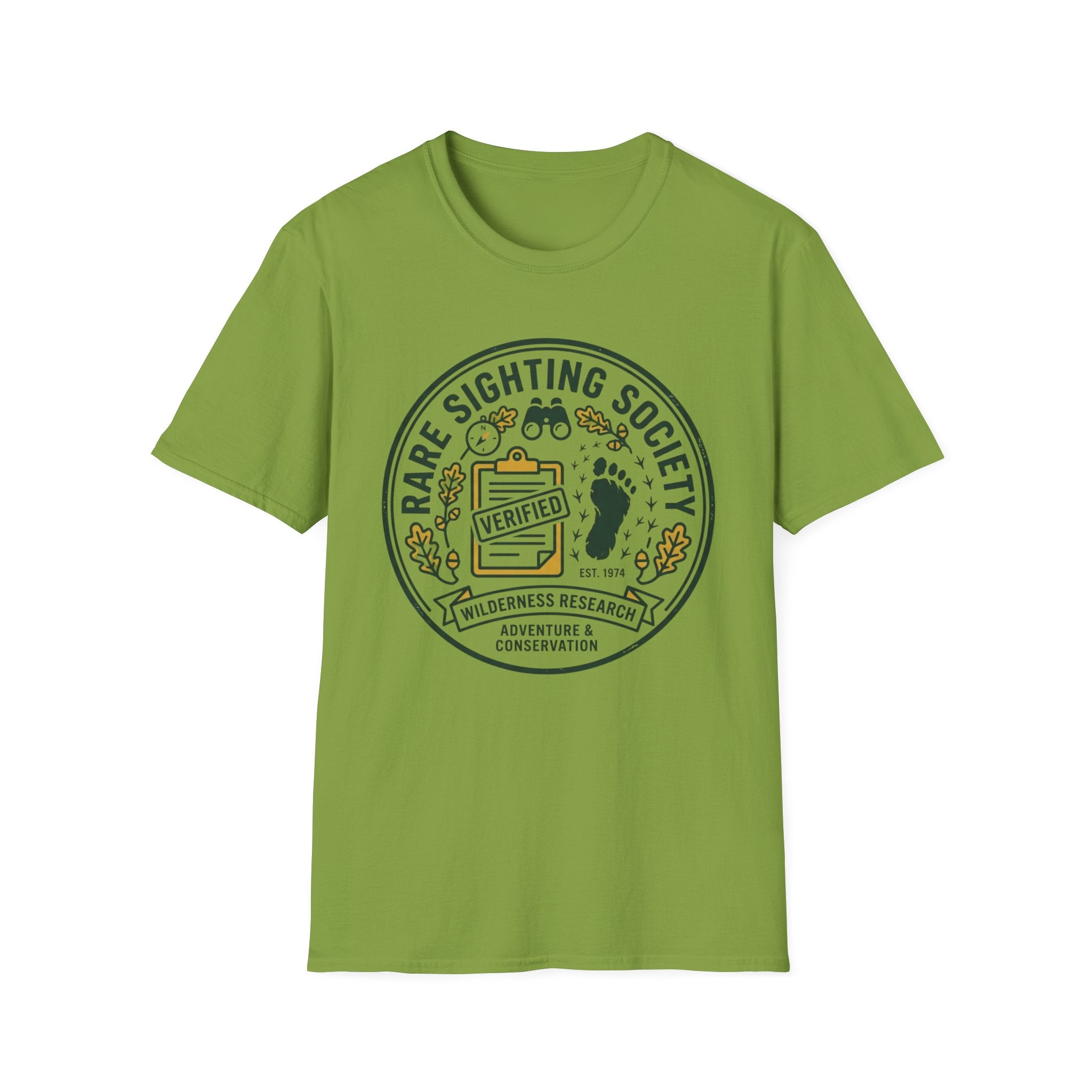 Rare Sighting Society T-Shirt — "Verified" Bigfoot Conservation Badge