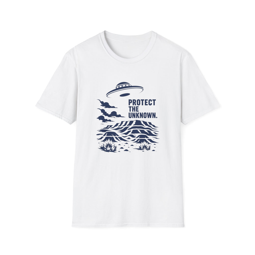 Protect The Unknown Minimalist UFO T-Shirt — Alien Desert Mystery Graphic Tee