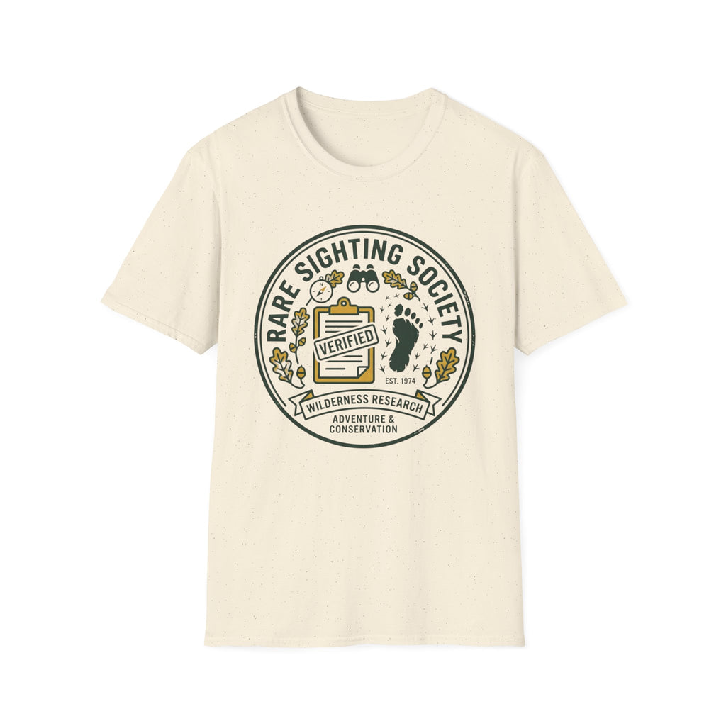 Rare Sighting Society T-Shirt — "Verified" Bigfoot Conservation Badge