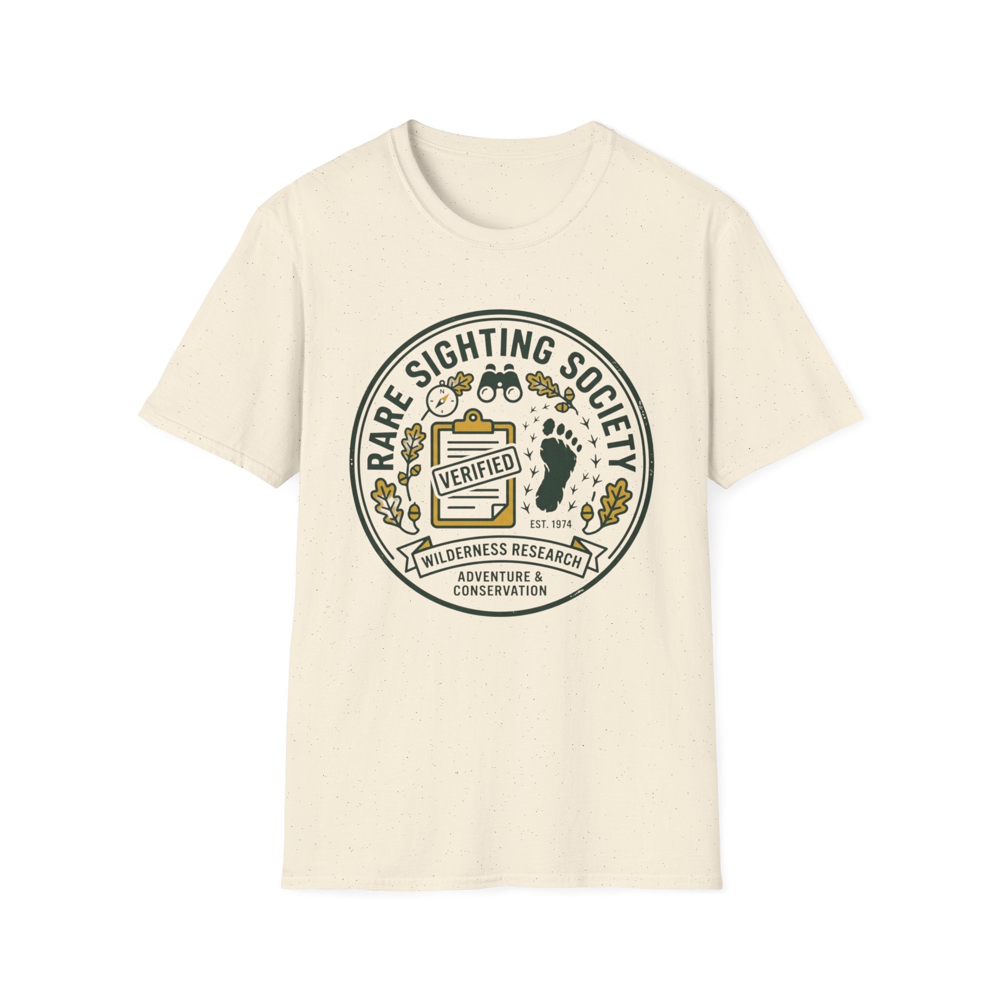 Rare Sighting Society T-Shirt — "Verified" Bigfoot Conservation Badge