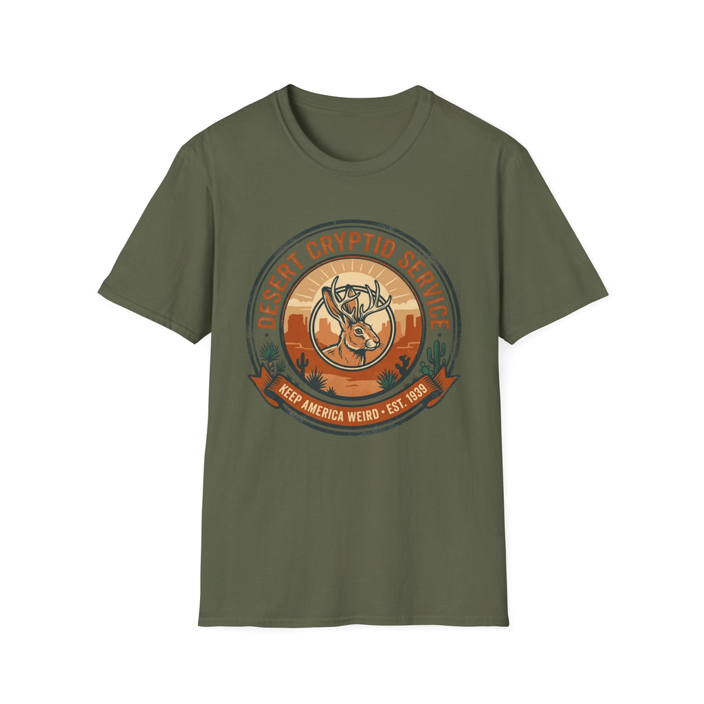 Desert Cryptid Service T-Shirt — Retro Desert Jackalope Graphic