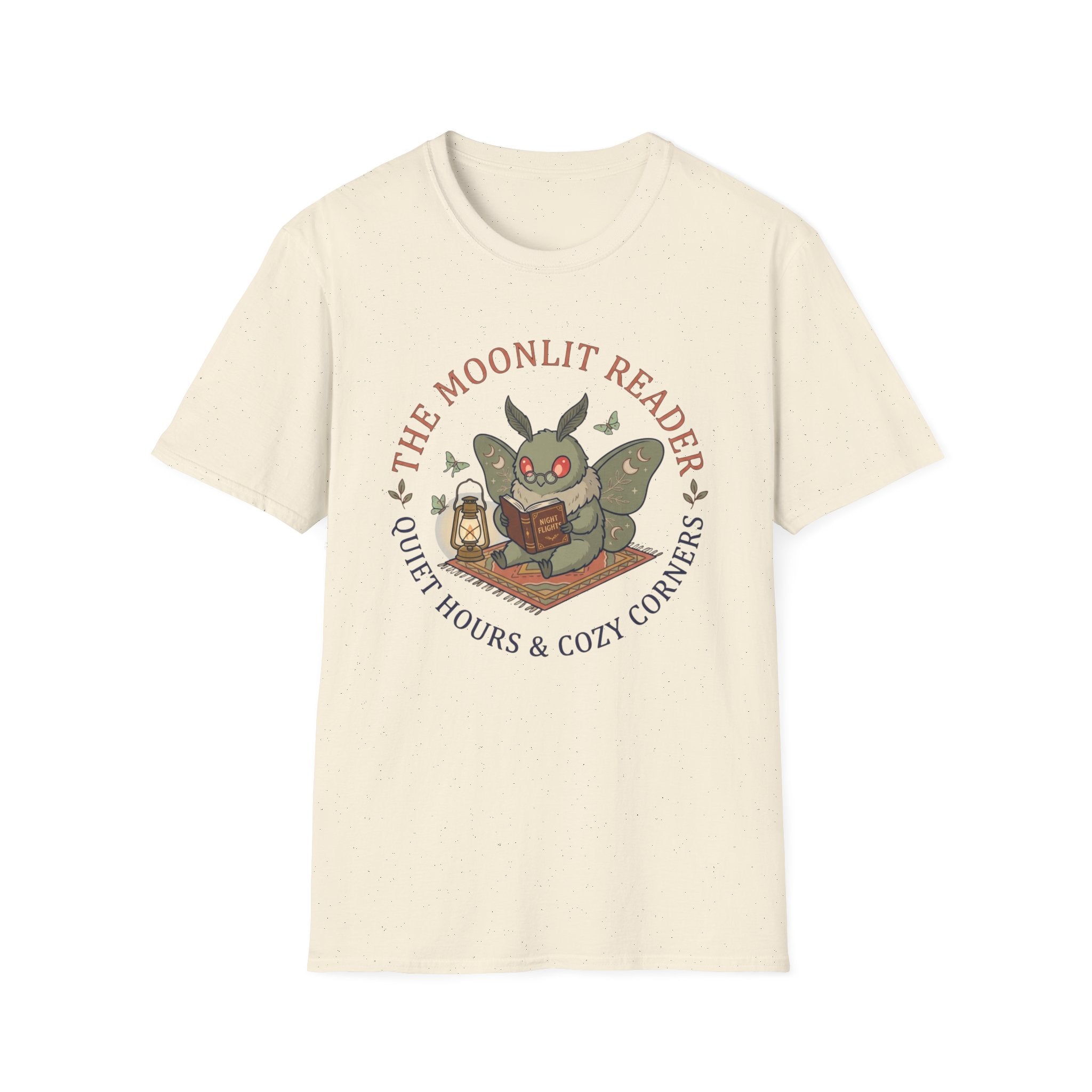 Cute Mothman T-Shirt — The Moonlit Reader Cottagecore Illustration Cozy Reading Tee