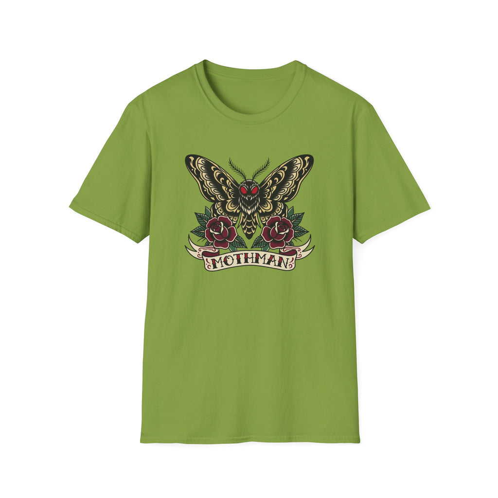 Mothman American Traditional Tattoo Style T-Shirt — Gothic Moth & Roses Graphic