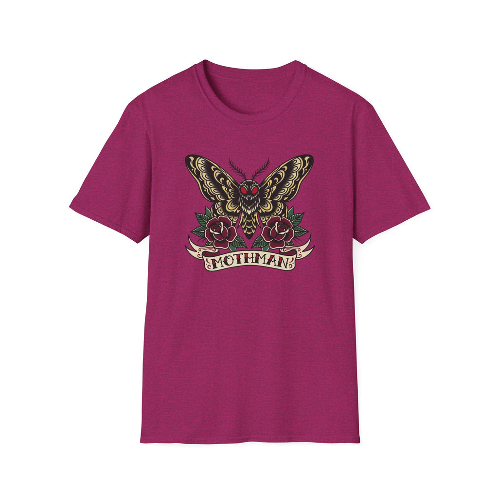 Mothman American Traditional Tattoo Style T-Shirt — Gothic Moth & Roses Graphic