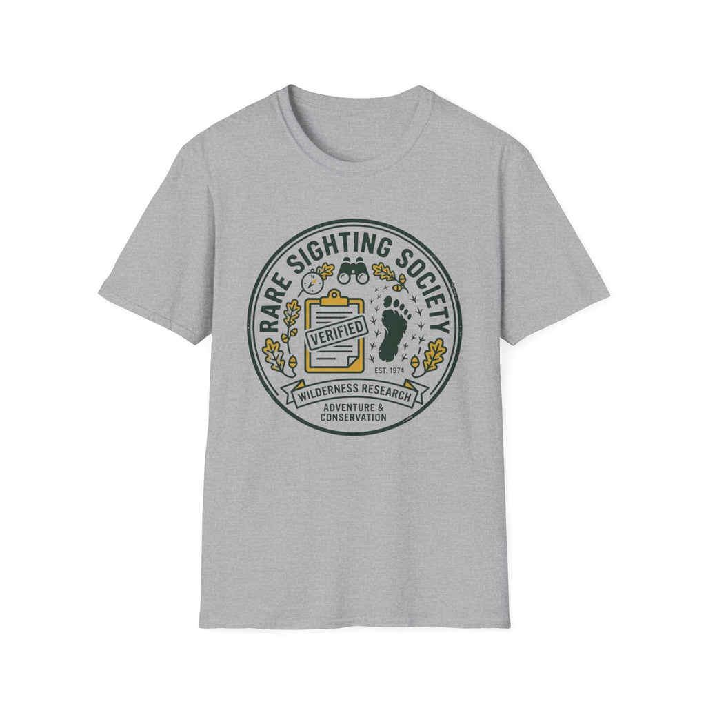 Rare Sighting Society T-Shirt — "Verified" Bigfoot Conservation Badge
