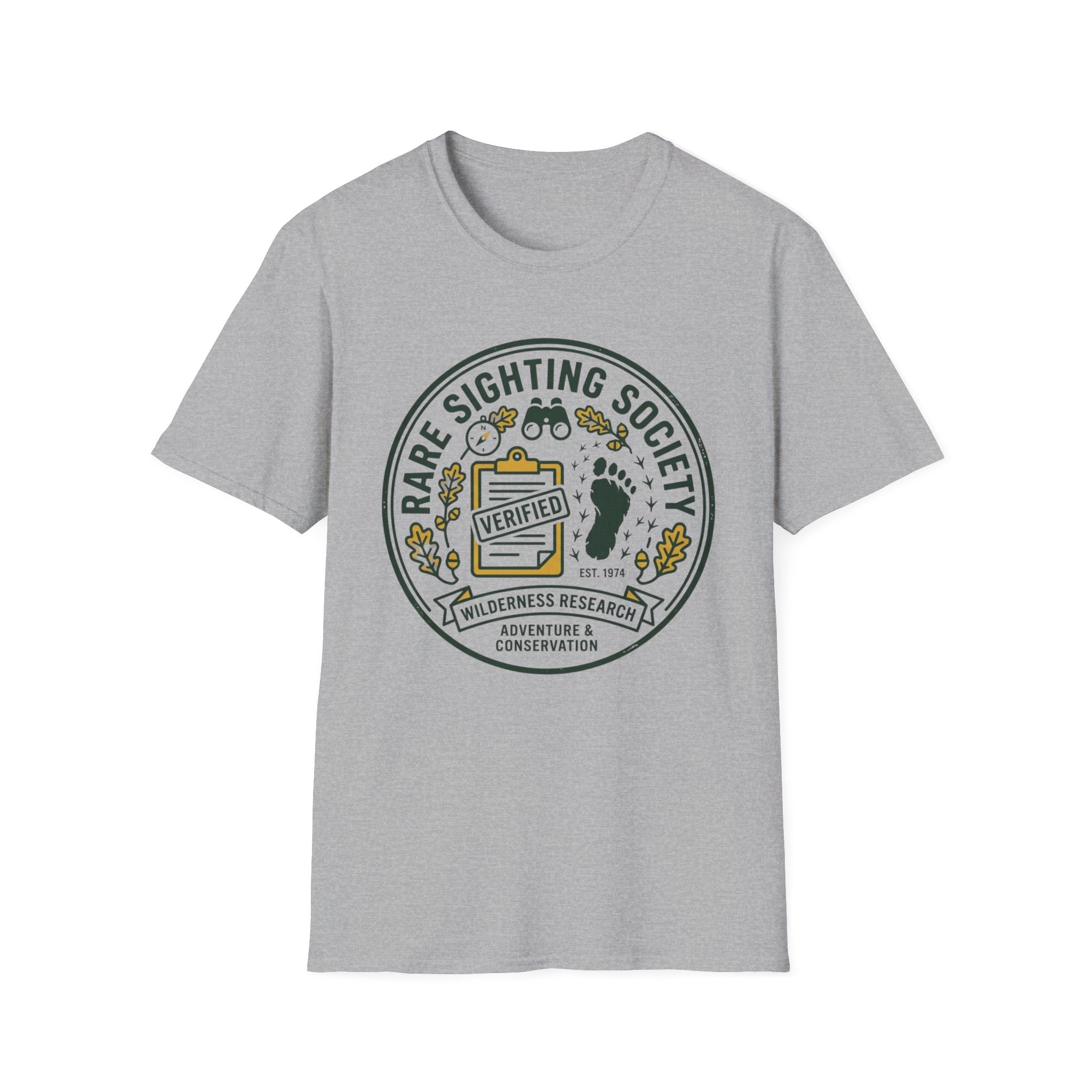 Rare Sighting Society T-Shirt — "Verified" Bigfoot Conservation Badge