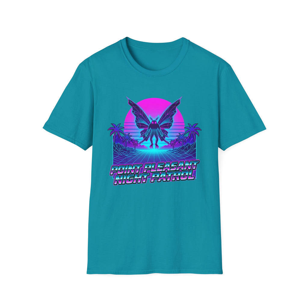 Mothman Retro Sunset T‑Shirt — Neon 80s Vaporwave Cryptid Tee