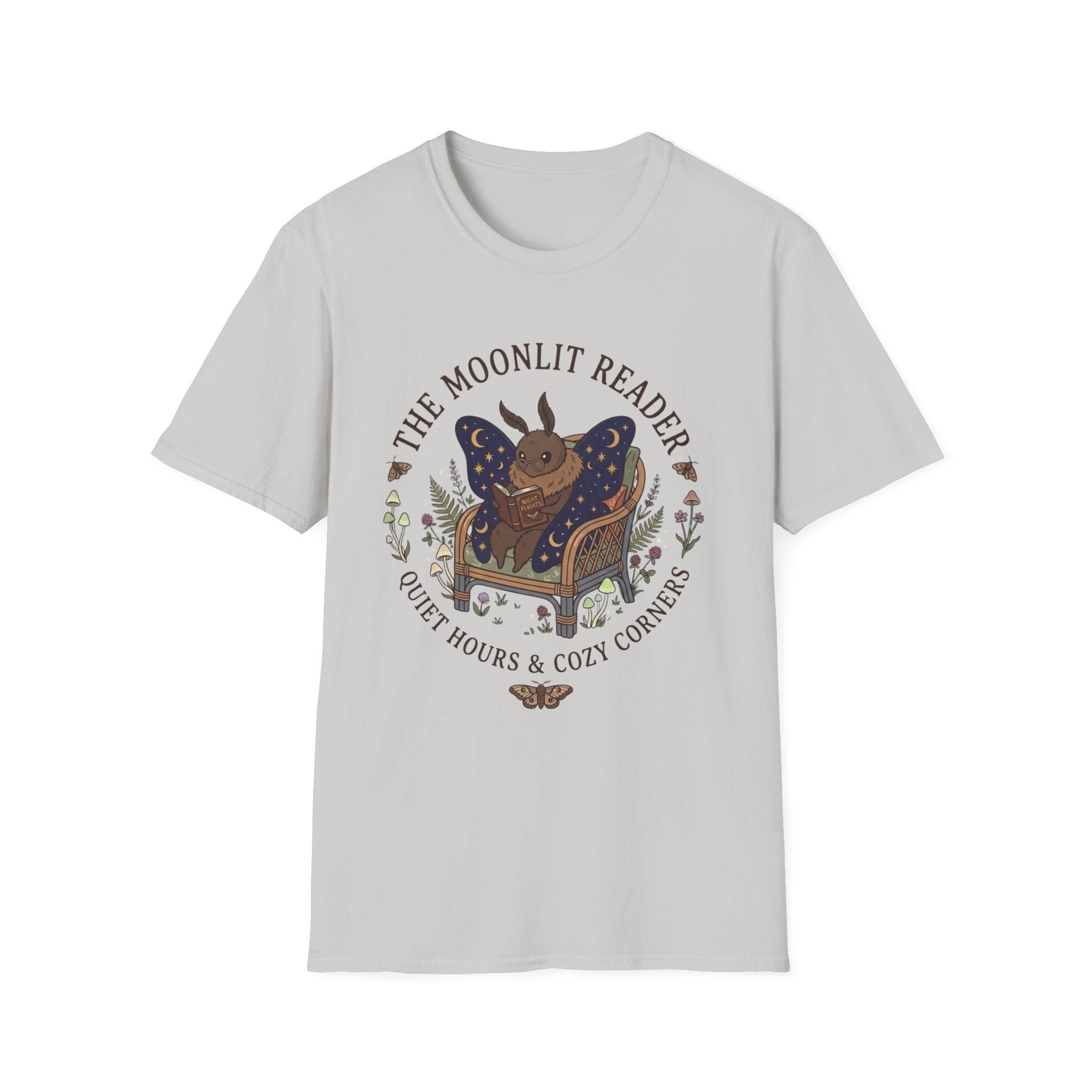 The Moonlit Reader Tee — Cozy Book Lover Cottagecore Moth Shirt