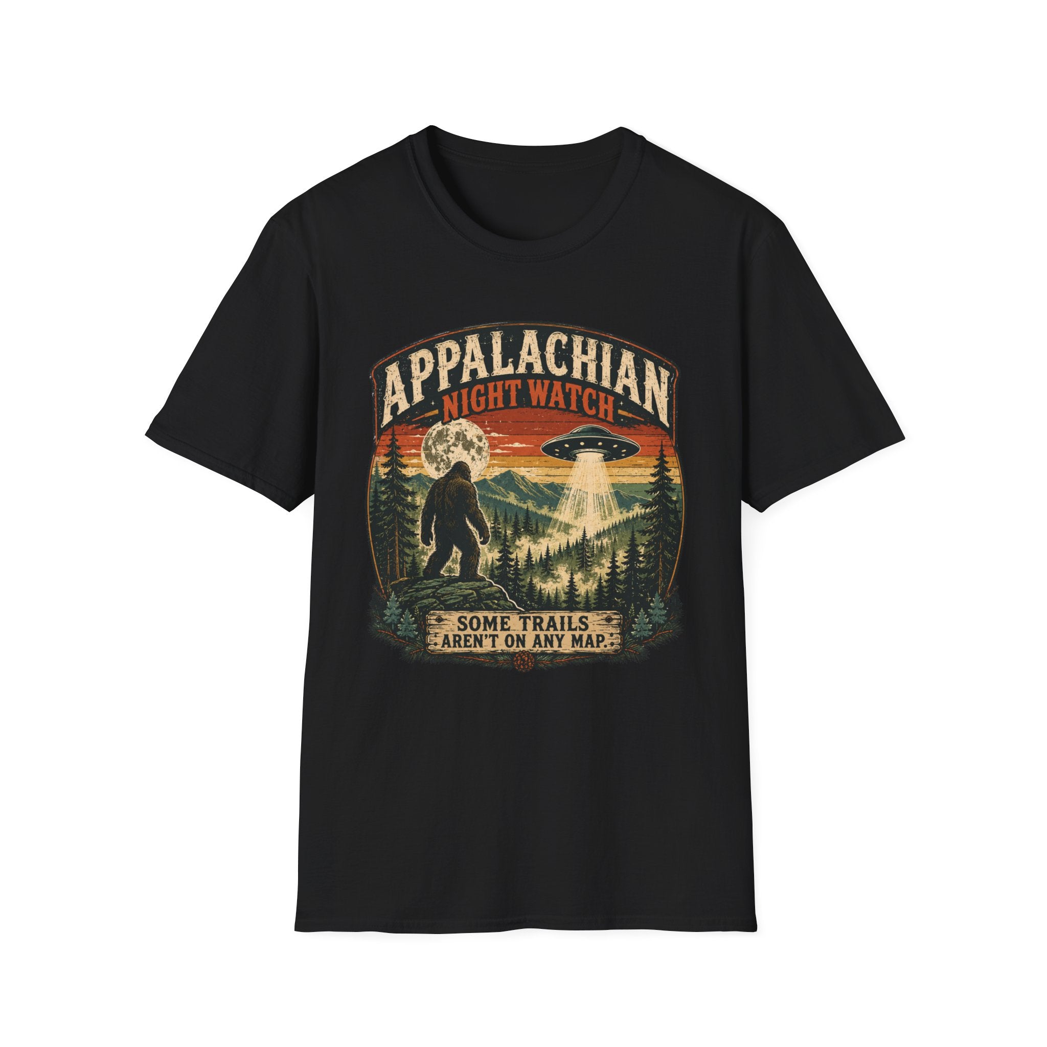 Appalachian Night Watch T-Shirt — Sasquatch UFO Retro Outdoor Tee