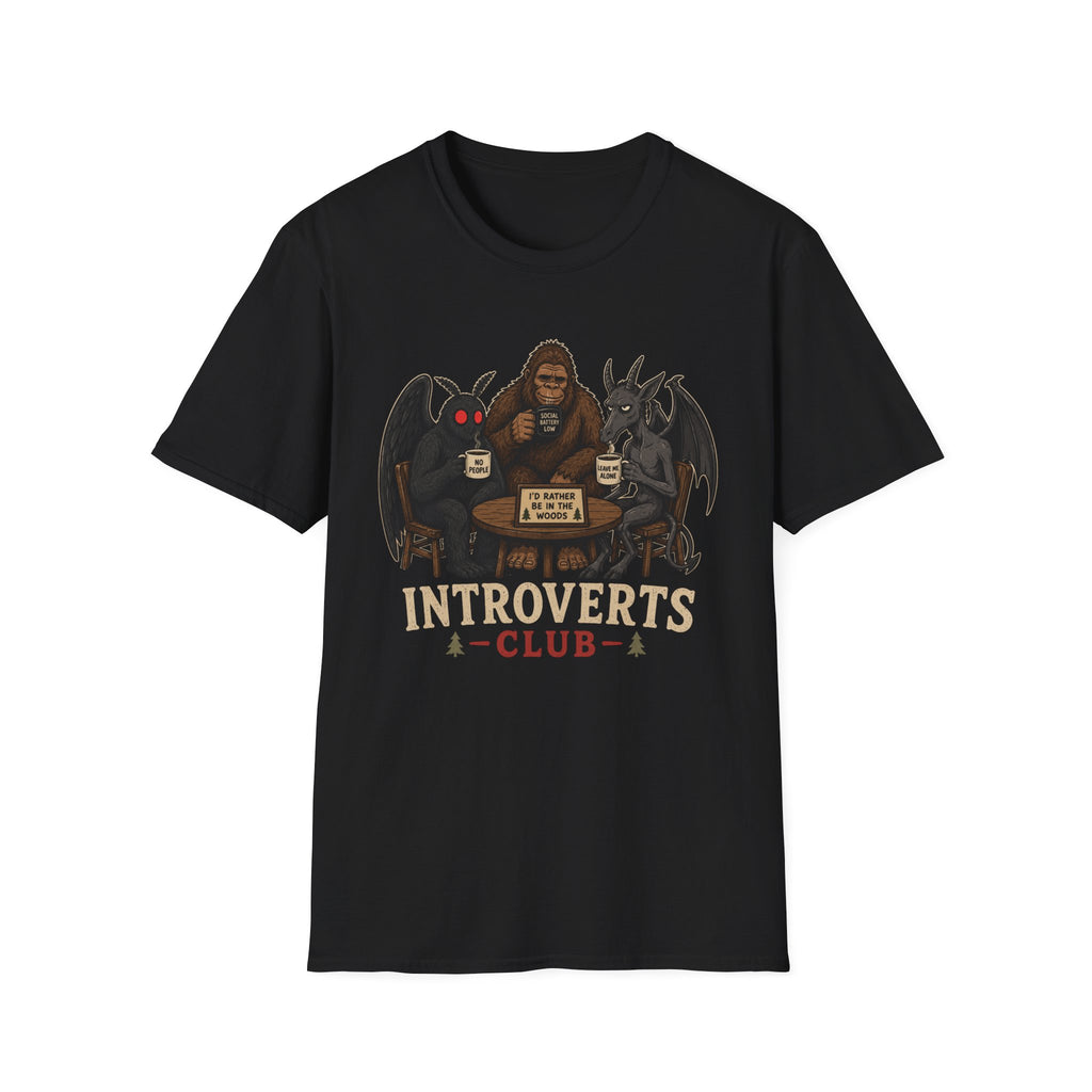 Introverts Club T-Shirt — Funny Sasquatch, Mothman & Jersey Devil Design