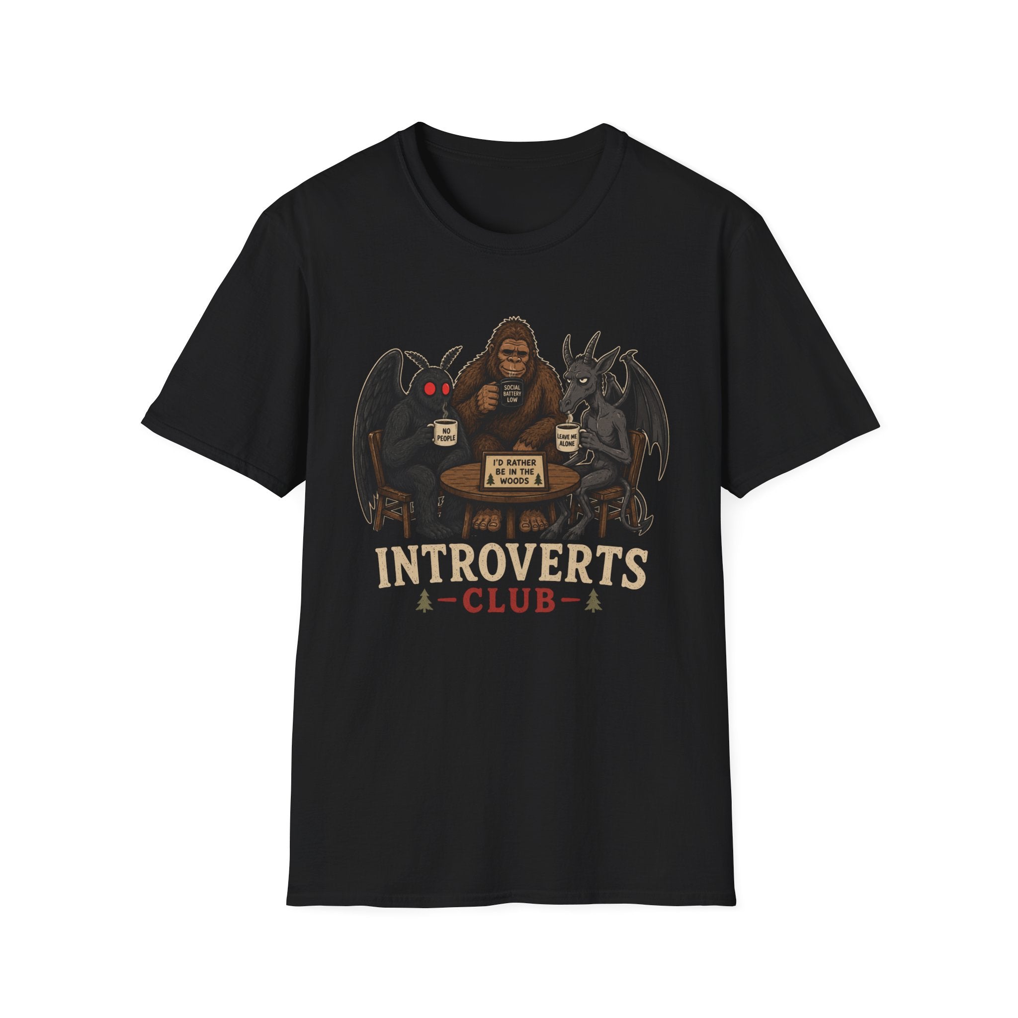 Introverts Club T-Shirt — Funny Sasquatch, Mothman & Jersey Devil Design